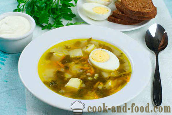 Sorrel sup dengan resipi telur dengan gambar