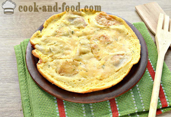 Omelette dengan ladu dalam kuali - sebagai ladu panas lazat, langkah demi langkah resipi foto