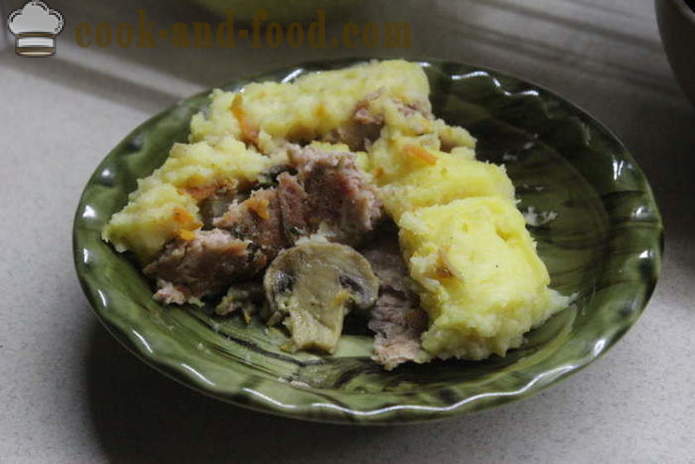 Pai kentang bahasa inggeris dengan daging dan cendawan - bagaimana untuk memasak kaserol kentang dan daging, dengan langkah demi langkah resipi foto