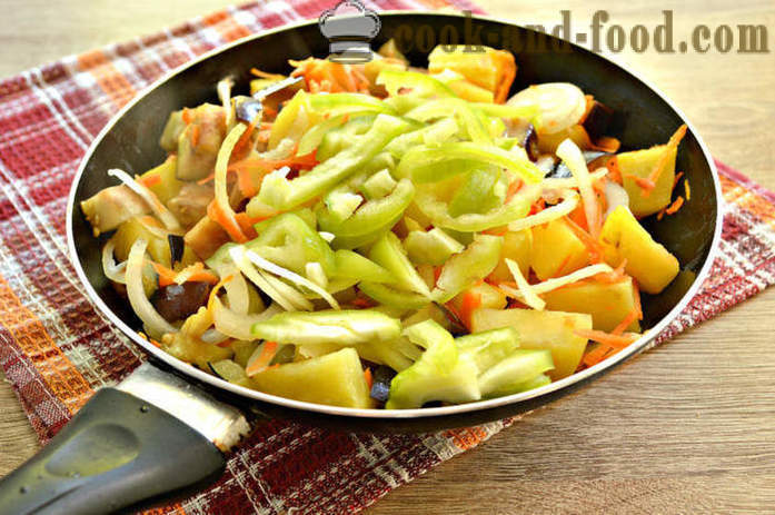 Sayur-sayuran kukus untuk cendawan makanan segera - bagaimana untuk membuat stew sayur-sayuran dengan terung dan cendawan, langkah demi langkah resipi foto