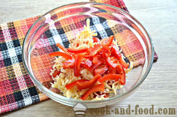 Salad keju dengan tomato ceri, telur dan lobak merah dalam Korean - bagaimana untuk membuat salad keju, langkah demi langkah resipi foto
