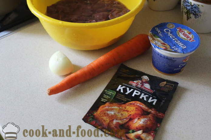 Hati ayam panggang dalam krim masam, lobak merah dan bawang - bagaimana untuk memasak hati ayam lazat di dalam oven, dengan langkah demi langkah resipi foto