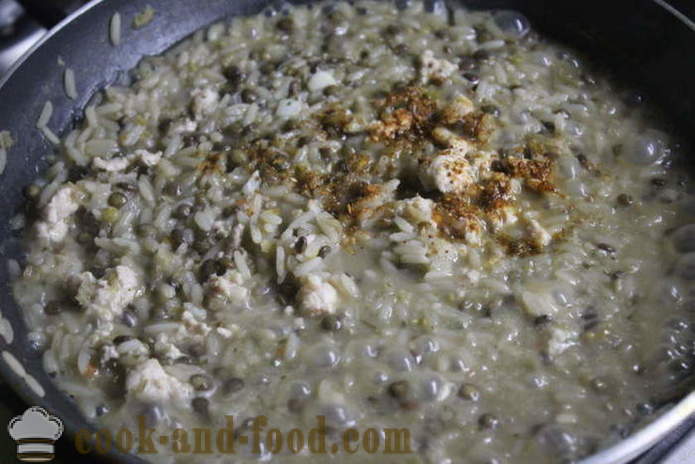Pilaf dengan lentil, beras dan daging ayam - bagaimana untuk memasak ayam nasi pilaf dan lentil, dengan langkah demi langkah resipi foto