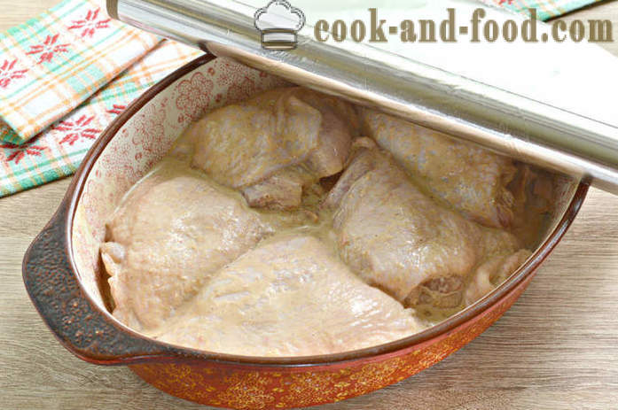 Paha ayam dalam oven - bagaimana untuk memasak paha ayam dalam mayonis dan sos soya, satu langkah demi langkah resipi foto