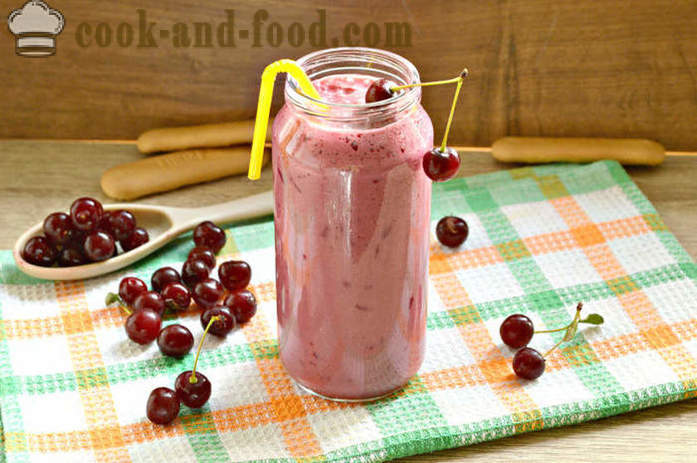 Cherry smoothie dalam pengisar - bagaimana untuk membuat smoothie susu dan ceri di rumah, langkah demi langkah resipi foto