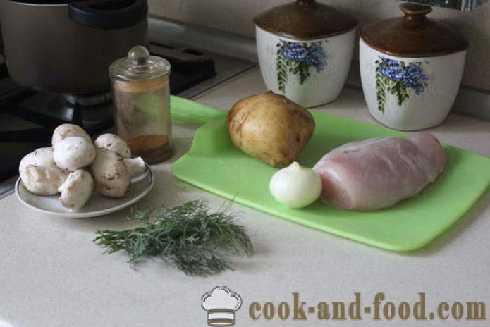 Dilancarkan dada ayam disumbat dengan cendawan dan kentang - bagaimana untuk membuat gulung ayam, dengan langkah demi langkah resipi foto