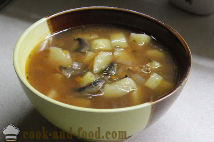Sup kacang merah dengan cendawan dan jus tomato - bagaimana untuk membuat sup kacang merah dengan tomato, langkah demi langkah resipi foto