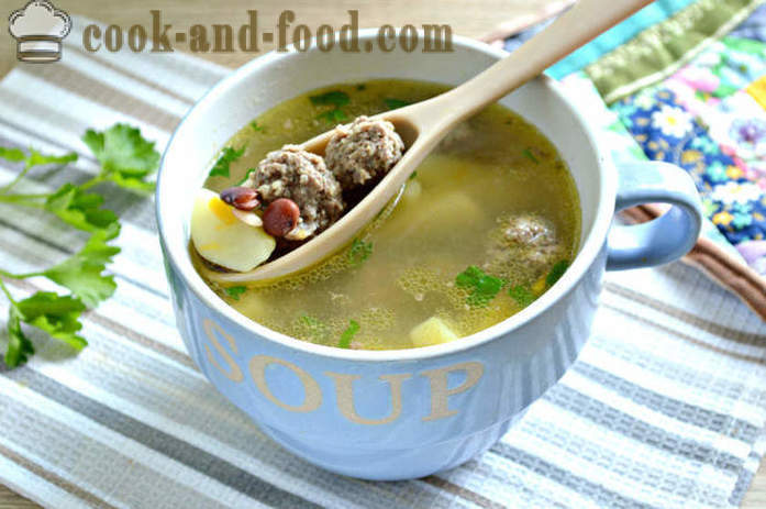 Bean sup dengan bebola daging dan kentang - bagaimana untuk memasak sup kacang dengan kacang merah, langkah demi langkah resipi foto