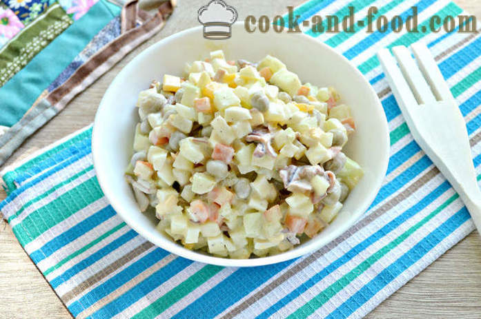 Salad kentang dengan calamari tin - bagaimana untuk membuat salad dengan sotong dan kentang, dengan langkah demi langkah resipi foto