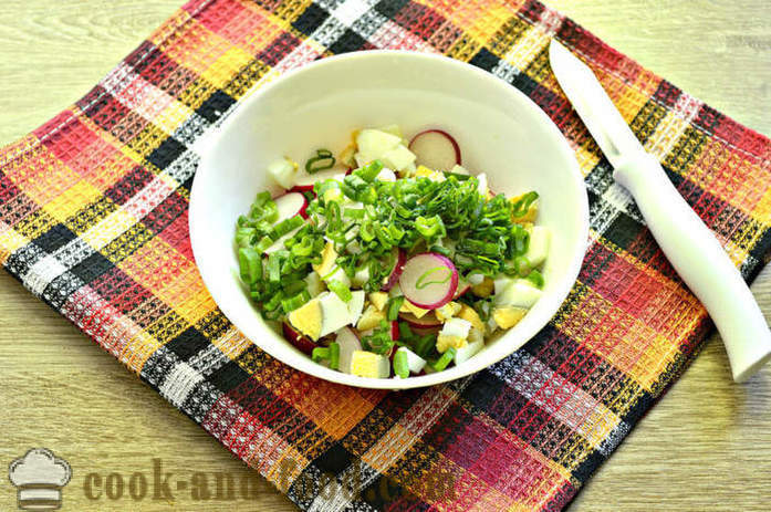 Salad dengan radishes dan perkelahian - bagaimana untuk membuat salad daripada lobak dan perkelahian, langkah demi langkah resipi foto