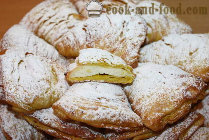 Neapolitan sfolyatelle - bagaimana untuk membuat roti puff dengan keju ricotta, langkah demi langkah resipi foto