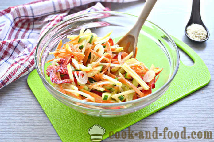 Salad sayur-sayuran segar dengan bijan - bagaimana untuk membuat salad dengan bijan dan sayur-sayuran, dengan langkah demi langkah resipi foto