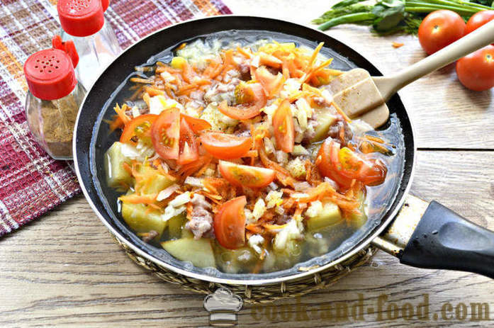 Kentang rebus dengan daging dan sayur-sayuran - bagaimana untuk memasak kentang lazat dalam kuali menggoreng, langkah demi langkah resipi foto