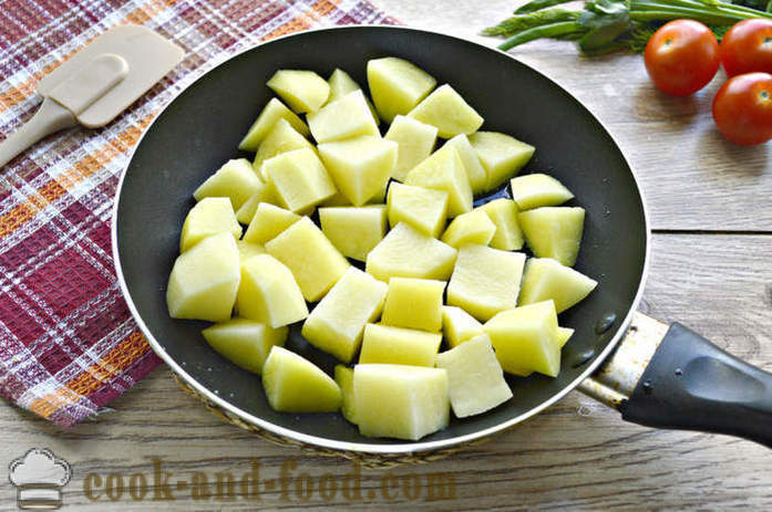 Kentang rebus dengan daging dan sayur-sayuran - bagaimana untuk memasak kentang lazat dalam kuali menggoreng, langkah demi langkah resipi foto