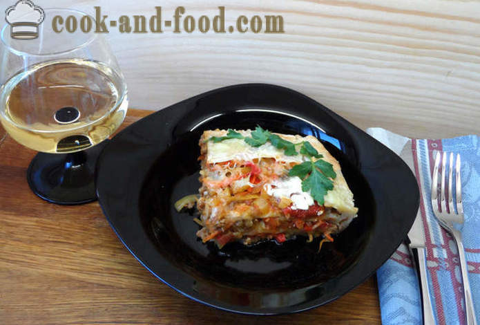 Lasagna pemakanan sayur-sayuran dan daging - bagaimana untuk memasak lasagna di rumah, langkah demi langkah resipi foto