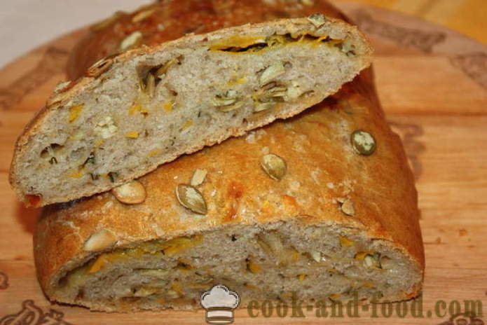 Roti gandum dengan biji bunga matahari dari labu - bagaimana untuk membuat roti dari tepung gandum di dalam oven, dengan langkah demi langkah resipi foto