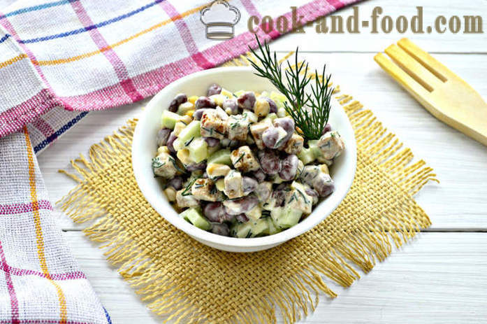 Salad dengan kacang dan keropok tin - bagaimana untuk membuat salad kacang dengan croutons, langkah demi langkah resipi foto