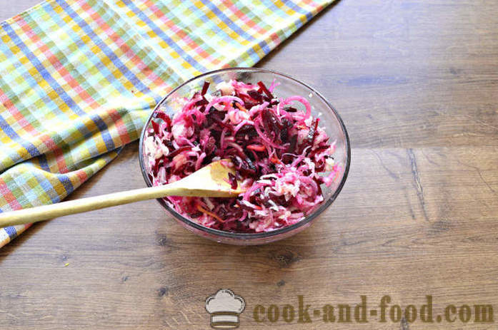 Salad Meatless Beet dengan sauerkraut - bagaimana untuk memasak salad ubi bit dengan kubis jeruk, langkah demi langkah resipi foto