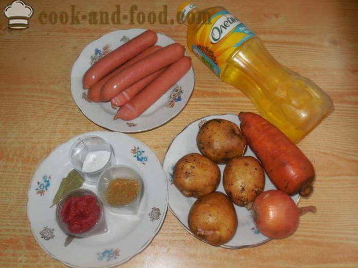 Solyanka dengan sosej dan kentang dalam multivarka - bagaimana untuk memasak sosej yang lazat dengan kentang, langkah demi langkah resipi foto