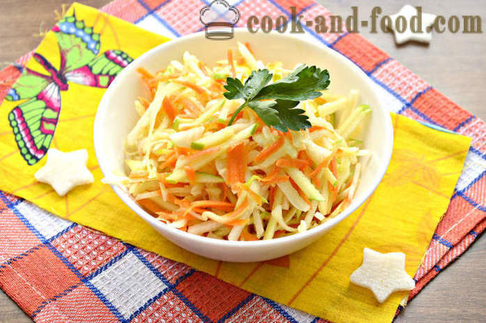 Salad lobak daikon dan lobak merah, epal dan kubis - bagaimana untuk menyediakan salad lobak daikon dan mentega, dengan langkah demi langkah resipi foto