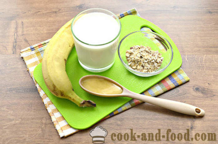 Smoothie pisang dengan kepingan oat - bagaimana untuk membuat smoothie pisang susu dan oatmeal dalam pengisar, langkah demi langkah resipi foto