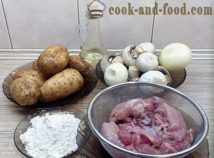 Panggang yang lazat dengan kentang di dalam ketuhar - bagaimana untuk memasak panggang dengan kentang, daging dan cendawan, langkah demi langkah resipi foto