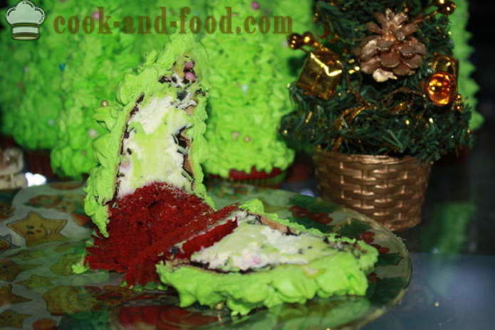 Christmas kek pokok Krismas - bagaimana untuk memasak kek Krismas pokok Krismas pada langkah rumah demi langkah foto resipi
