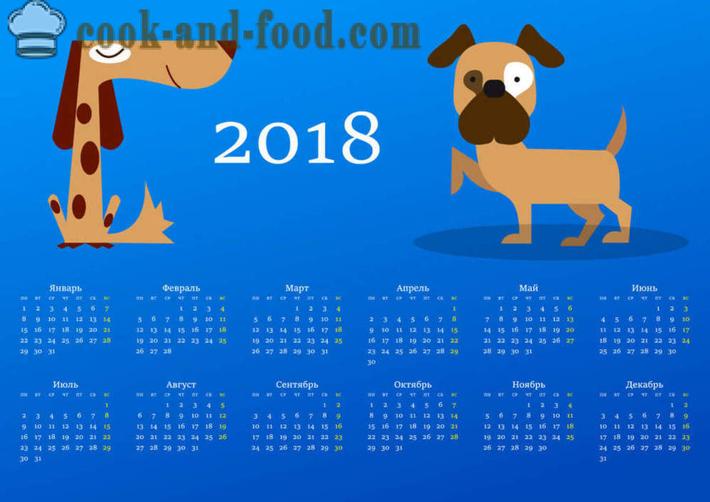 Kalendar 2018 - Tahun Dog pada kalendar timur: Muat turun Christmas kalendar percuma dengan anjing dan anak anjing.