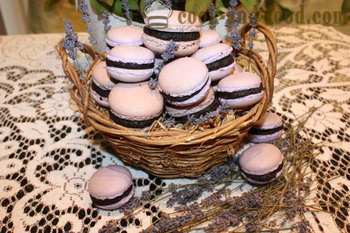Cookies makarons lavender dengan menarik - bagaimana makarons di rumah, langkah demi langkah resipi foto