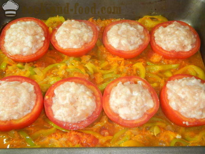 Tomato disumbat dengan daging cincang dalam ketuhar - bagaimana untuk membuat tomato disumbat, langkah demi langkah resipi foto