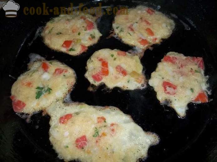Pancakes dilakukan dengan kentang dengan tomato - bagaimana untuk membuat penkek kentang, dengan langkah demi langkah resipi foto