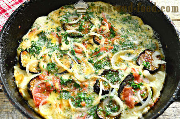 Omelette dengan terung dan tomato - bagaimana untuk menyediakan terung goreng dengan telur dan tomato, langkah demi langkah resipi foto