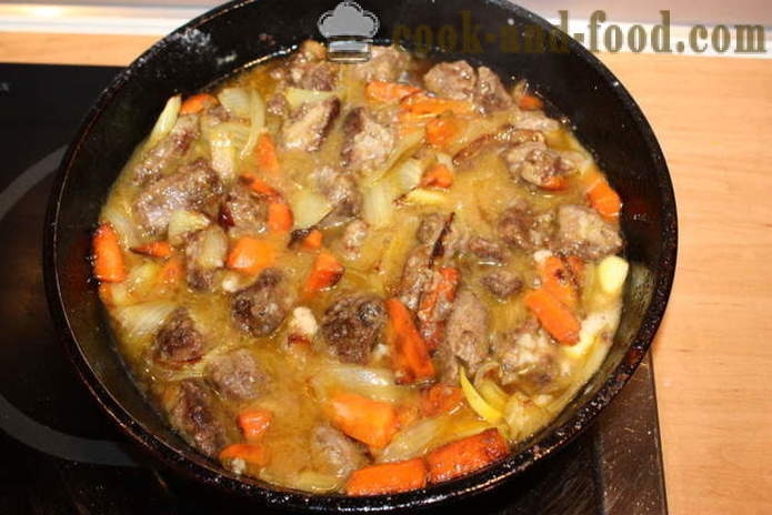 Stew kambing dengan bawang, lobak merah dan bawang putih - bagaimana untuk memasak stew yang lazat kambing, langkah demi langkah resipi foto