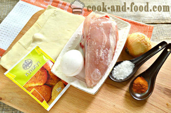 Rumah Samsa puff pastri dengan ayam - bagaimana untuk menyediakan Samsa berlapis dengan ayam, langkah demi langkah resipi foto