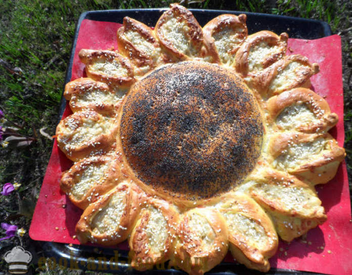 Daging snek kek Sunflower - bagaimana untuk membuat kek yis, bunga matahari, langkah demi langkah resipi foto