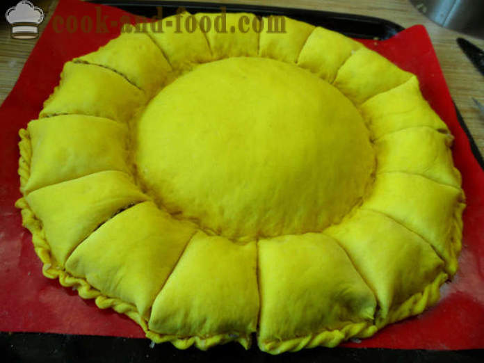 Daging snek kek Sunflower - bagaimana untuk membuat kek yis, bunga matahari, langkah demi langkah resipi foto