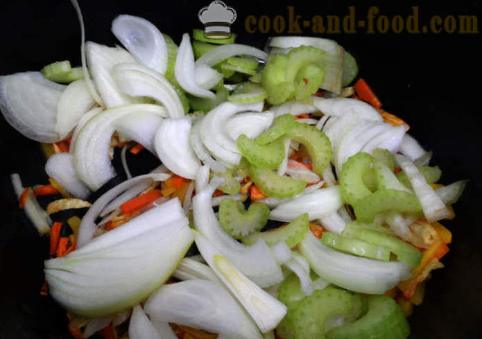 Rebus ikan dengan sayur-sayuran dan ulam beras - seperti rebus ikan dengan sayur-sayuran dalam multivarka, langkah demi langkah resipi foto