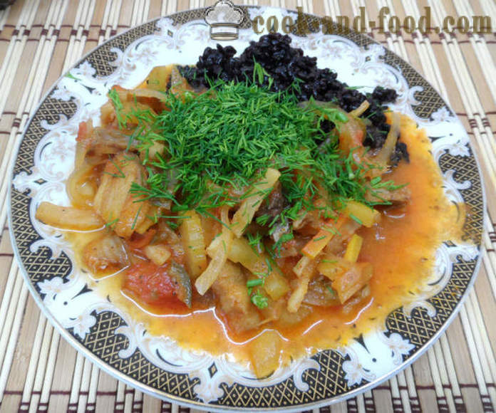 Rebus ikan dengan sayur-sayuran dan ulam beras - seperti rebus ikan dengan sayur-sayuran dalam multivarka, langkah demi langkah resipi foto