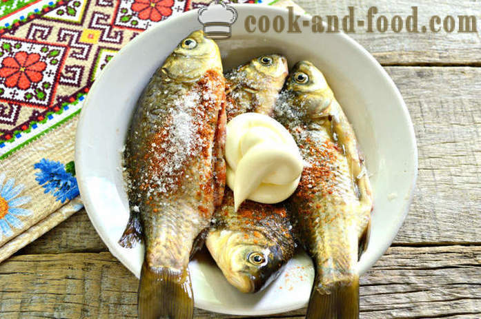 Ikan goreng dengan mayonis - bagaimana untuk menggoreng ikan pada kuali menggoreng, langkah demi langkah resipi foto