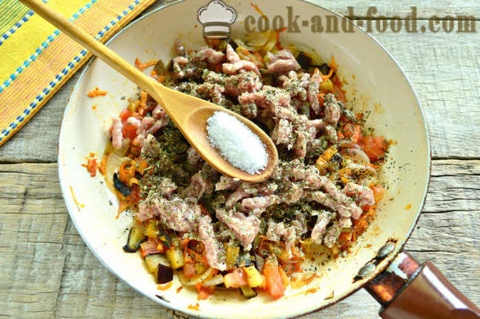 Rebus sayur-sayuran dengan terung dan daging - bagaimana untuk memasak stew dengan terung dan daging cincang, langkah demi langkah resipi foto