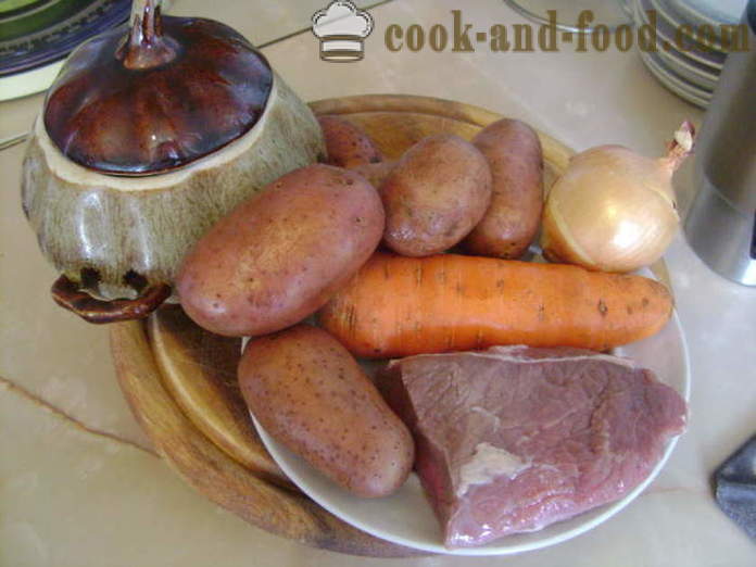 Panggang periuk dengan daging dan kentang dalam oven - bagaimana untuk memasak kentang dalam periuk dengan daging, langkah demi langkah resipi foto
