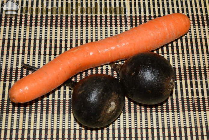 Salad dengan lobak hitam, lobak merah dan mayonis - kedua-dua lazat menyediakan salad lobak hitam, langkah demi langkah resipi foto