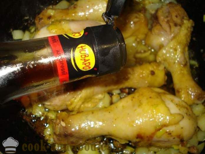 Peha ayam dalam sos soya - kedua-dua lazat untuk memasak drumsticks ayam dalam kuali menggoreng, langkah demi langkah resipi foto