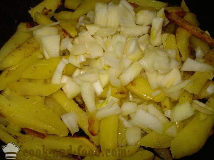 Kentang goreng dengan bawang - bagaimana untuk memasak kentang goreng dengan bawang dalam kuali menggoreng, langkah demi langkah resipi foto