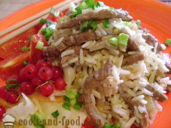 Nasi dengan daging Cina - bagaimana untuk memasak nasi dengan daging dalam kuali menggoreng, langkah demi langkah resipi foto