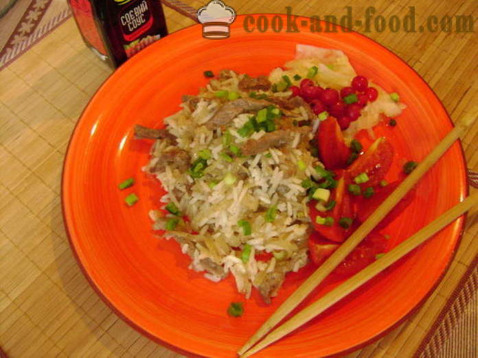 Nasi dengan daging Cina - bagaimana untuk memasak nasi dengan daging dalam kuali menggoreng, langkah demi langkah resipi foto