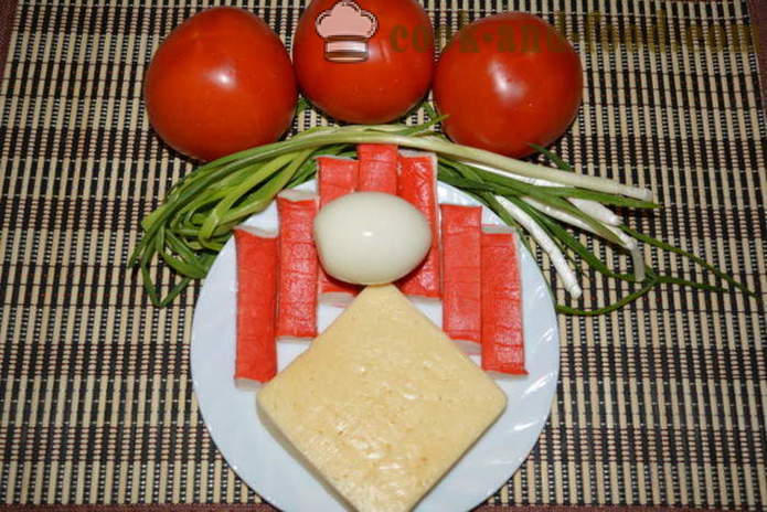 Salad dengan kayu ketam, tomato, keju dan telur - bagaimana untuk memasak salad yang lazat kayu ketam, langkah demi langkah resipi foto