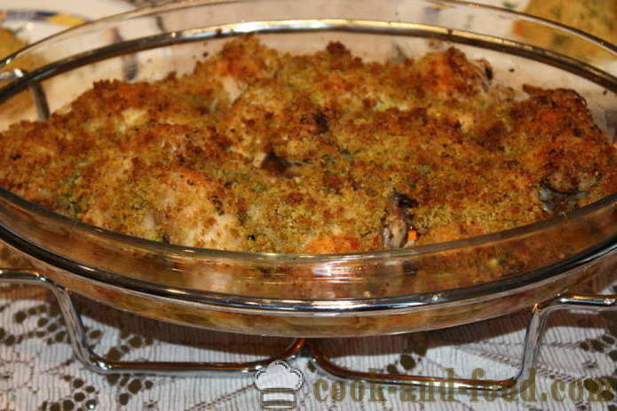Kepingan ayam, dilapisi tepung roti - seperti yang lazat untuk memasak kepingan ayam dalam oven, dengan langkah demi langkah resipi foto