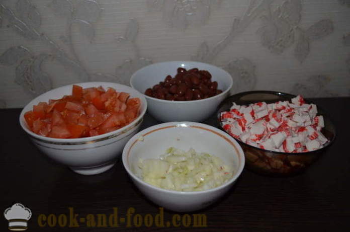 Salad mudah kacang merah dengan tomato - bagaimana untuk menyediakan salad dengan kacang merah, langkah demi langkah resipi foto