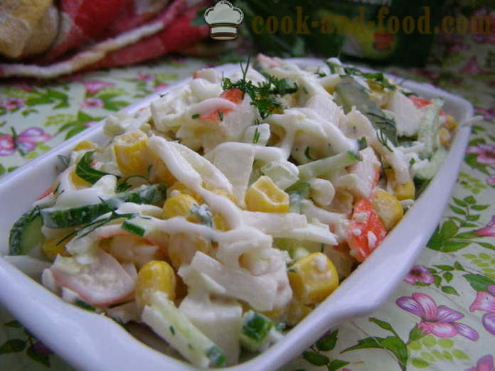 Salad ketam lazat dengan jagung dan telur - bagaimana untuk memasak salad ketam dengan jagung cepat dan lazat, dengan langkah demi langkah resipi foto